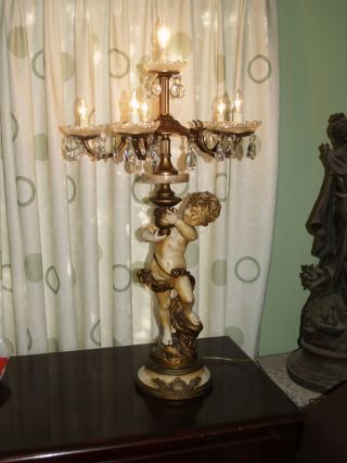 Rare Vintage Moreau Figural Cherub Candelabra French Lamp Restored photo