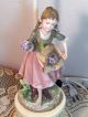 Antique Figural Lamp 30 Inches Girl Harvests Grapes Porcelain Bisque Lamps photo 1