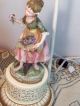 Antique Figural Lamp 30 Inches Girl Harvests Grapes Porcelain Bisque Lamps photo 2