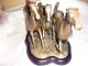 Vintage 3 Running Brass Horses On Brass And Wood Stand Shows Some Patina Metalware photo 6
