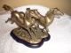 Vintage 3 Running Brass Horses On Brass And Wood Stand Shows Some Patina Metalware photo 7