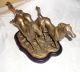 Vintage 3 Running Brass Horses On Brass And Wood Stand Shows Some Patina Metalware photo 8