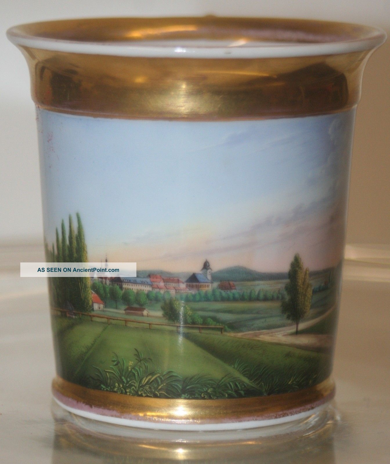 Rare Antique Early 19th Century Russian Porcelain Landscape Cabinet Cup Cups & Saucers photo