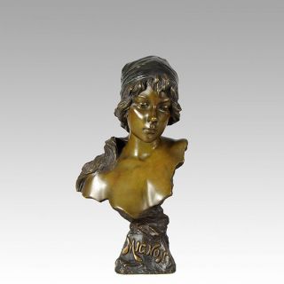 Antique Art Nouveau Bronze Bust Entitled ' Mignon ' By E Villanis photo
