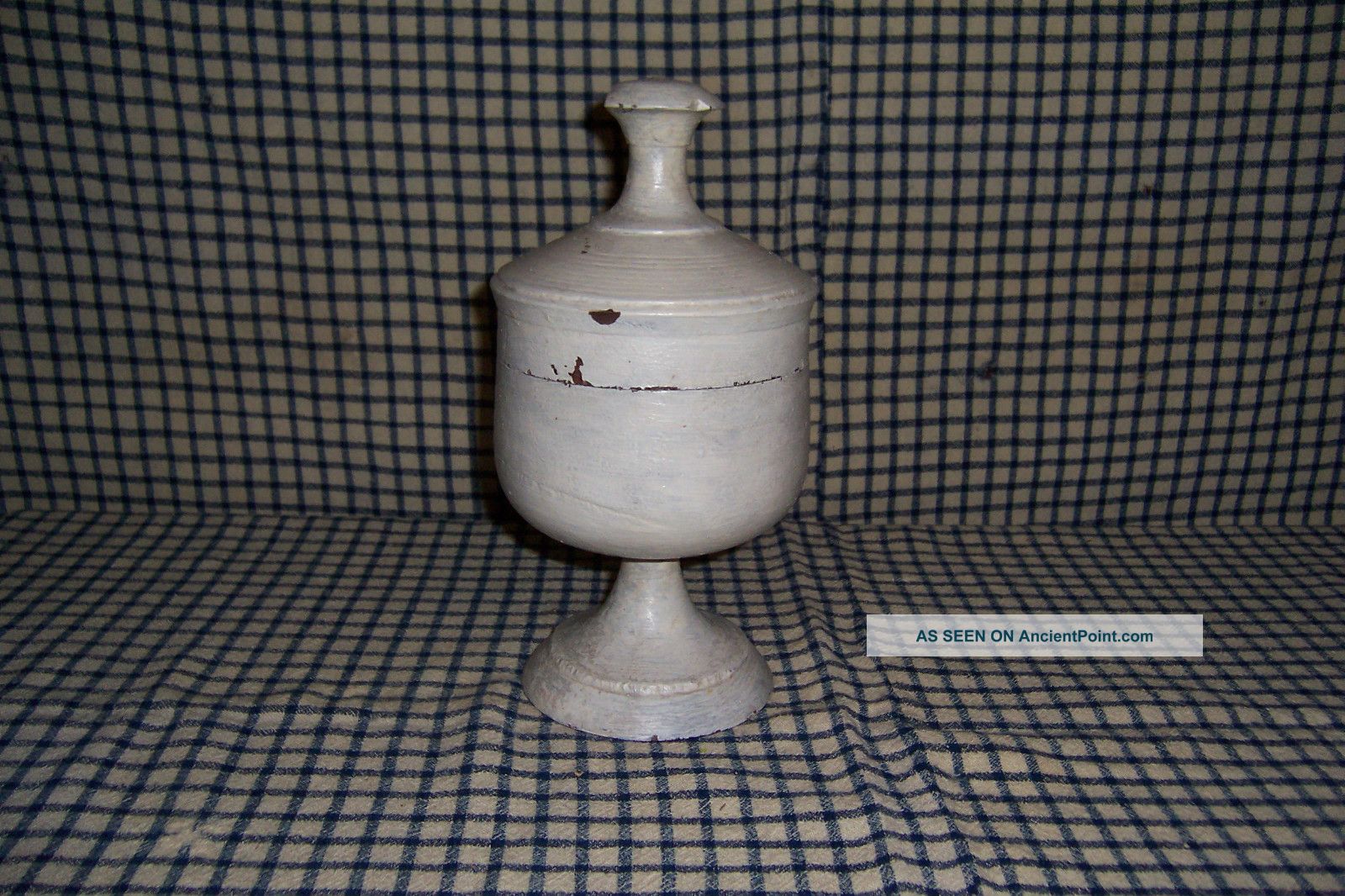 Antique Primitive Early White Painted Wooden Spice Jar Bowl With Lid Primitives photo