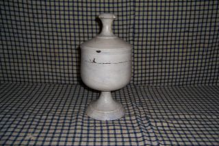 Antique Primitive Early White Painted Wooden Spice Jar Bowl With Lid photo
