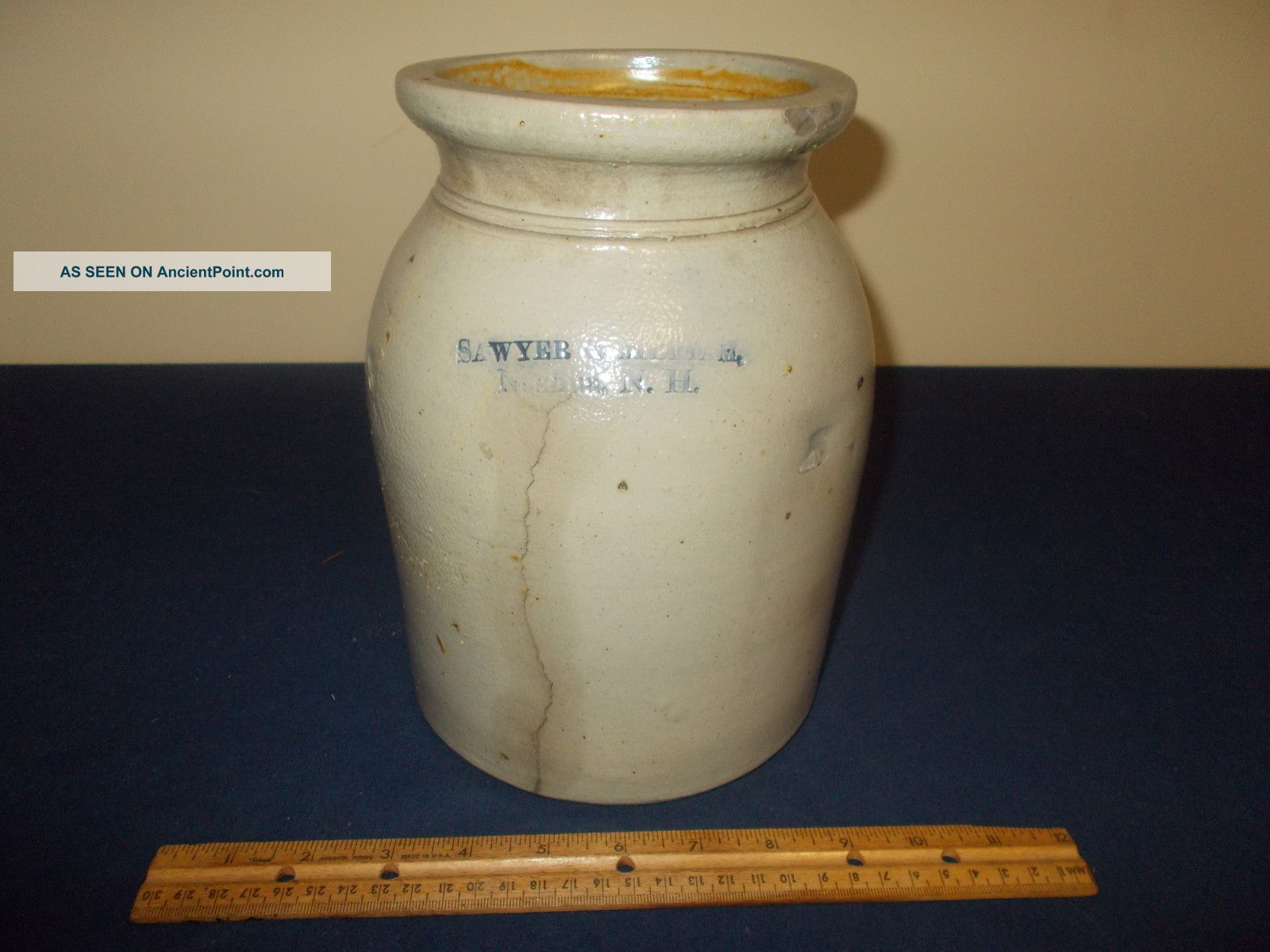 Antique 19thc.  Sawyer&merham Nashua N.  H.  New England Stoneware Storage Jar Nr Crocks photo