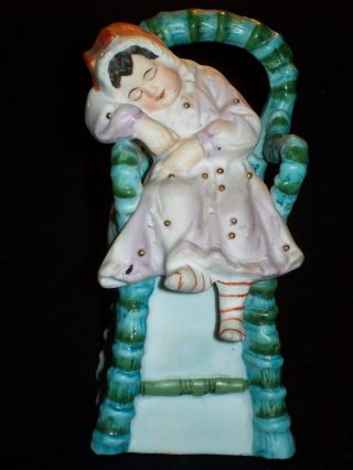 Adorable Antique German Porcelain Bisque Little Girl High Chair Figurine photo