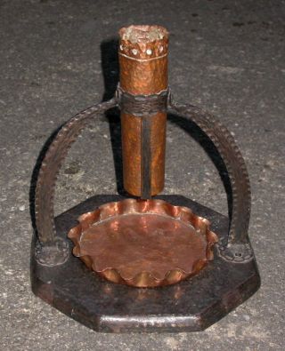 Outstanding Art Nouveau Arts And Crafts Iron & Copper Ashtray & Vase Goberg photo