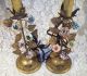 Vintage Made In France Pair Lamp Brass Metal Porcelain Flowers Wire Vine Lamps photo 1