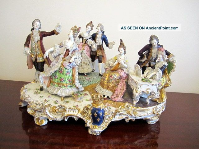 Volkstedt Musical Grouping Antique,  Very Large,  Amazing Condition,  100 Years Old Figurines photo
