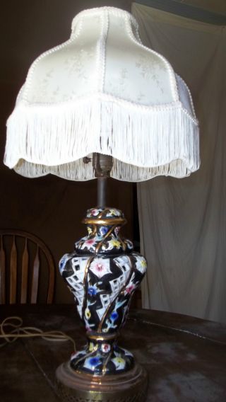 Capodimonte Black Lamp Vintage With Antique Shade photo