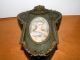 19th C French Bronze Jewelry Casket Box Painted Miniature Portrait Ox Bone Metalware photo 5