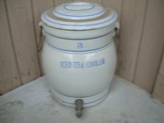 Rare Antique Vintage 3 Gallon Red Wing Iced Tea Water Cooler Stoneware W/ Lid photo