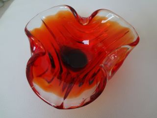 Murano Retro Vintage Red Orange Glass Decorative Bowl 1970s photo