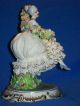 Antique Italian Luigi Fabris Porcelain Dresden Lace Lady Figurine Floral Garland Figurines photo 4