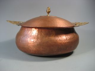 Fine American Copper Plated Lidded Tureen W/ Brass Acanthus Leaf Decor 20th C. photo