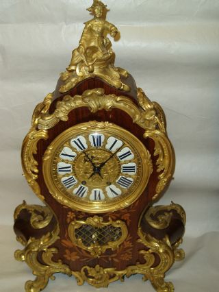 19th Cent.  Marquetry Wood And Gilt Bronze Mounted Clock photo