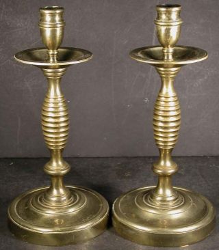 Pair Antique English Bee Hive Beehive Saucer Base Candlesticks Candle Sticks 11 