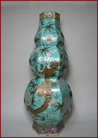 Magnificent Huge & Rare 19c Chinese Enameled Hexagonal Triple - Gourd Vase,  60cm H photo