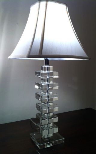 Stunning Lead Crystal Table Lamp Stacked Beveled Squares With Cut Corner Shade photo