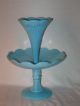 Rare Vallerysthal Pv Blue Milk Glass Ribs & Scallops 1 Horn Epergne Flower Vase Vases photo 1