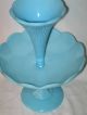 Rare Vallerysthal Pv Blue Milk Glass Ribs & Scallops 1 Horn Epergne Flower Vase Vases photo 2