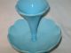 Rare Vallerysthal Pv Blue Milk Glass Ribs & Scallops 1 Horn Epergne Flower Vase Vases photo 3