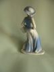 Art Deco Girl With Dog Figurine - Blue Tones - Large Hat And Dog 6 - 1/2 