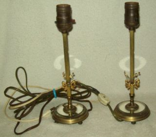 Vintage/antique Pair Of Brass Candlestick Lamps W/beveled Mirror Bases photo