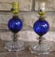 Matched Pair Vtg Cobalt Blue Lightening Rod Ball & Pattern Glass Bedroom Lamps Lamps photo 4