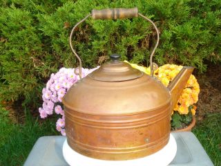 Antique Rever Large Copper Tea Water Kettle Cookware Pot Wood Handle 6 