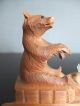 Antique German Black Forest Carved Bear Inkwell Pen Tray Made Into Sewing Stand Carved Figures photo 2