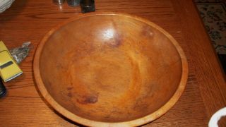 Antique Primitive Wood Bread Bowl With Rim photo