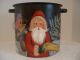 Antique Metal Kitchen Bucket,  Pot,  Hand Painted Christmas Santa,  Winter Scene Metalware photo 1
