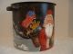 Antique Metal Kitchen Bucket,  Pot,  Hand Painted Christmas Santa,  Winter Scene Metalware photo 2
