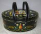 Vintage Tole - Ware Tin Sewing Lunch Picnic Tin Basket Swing Arms Folk Art Dutch Toleware photo 1