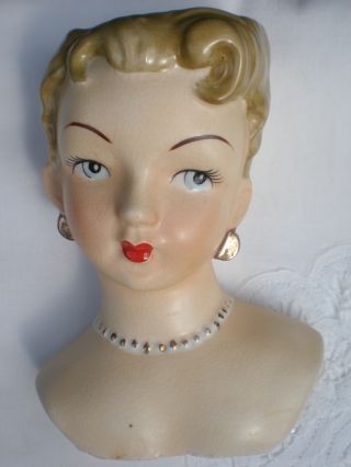 Vintage 1950s Lady Head Vase Wall Pocket - - photo