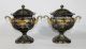 Pair 19thc Antique 1820s Empire Tin Tole Toleware Urns Gilt Decorations Nr Toleware photo 1