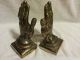 Praying Hands Brass Bookends Antique Heavy Decorative Art Old Good Looking Felt Metalware photo 2