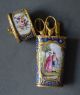Rare 18th French Etui Sewing Kit Enamel Copper Landscape Figures Gilding Brass Other photo 1