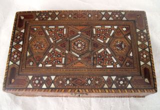 Antique Ornate Folk Ark Box With Wood & Shell Inlays photo