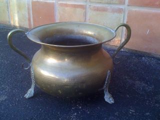 Antique English Georgian Style Copper Pot Bowl Lions Feet Planter Hand Forged photo