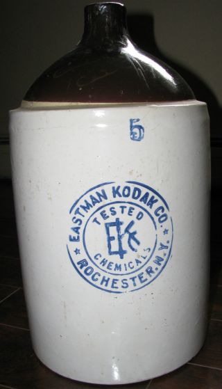 Rare Antique (1912) Eastman Kodak 5 Gallon Chemical Stoneware Jug Crock - Handle photo