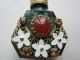 Czechoslovakian Perfume Bottle Jeweled Purse Mini Malachite Enamel Brass Filigre Perfume Bottles photo 1
