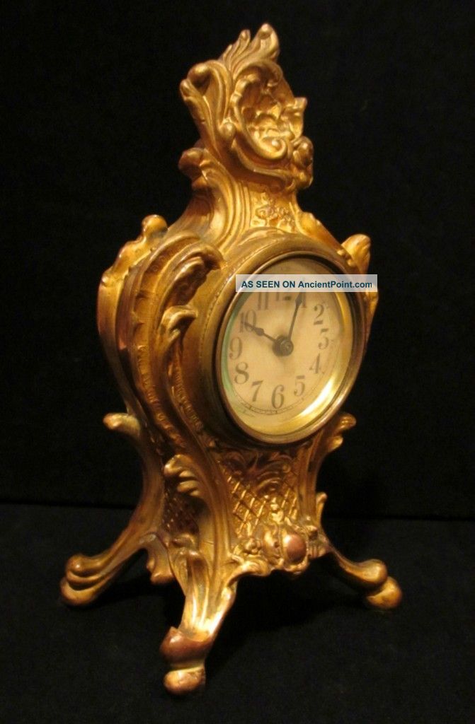 Antique French Louis Xv Rococo Art Nouveau Style Gilt Metal Desk Mantel Clock Clocks photo
