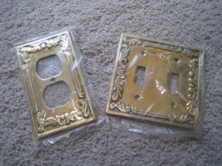 Vintage Brass Double Switch Plate Switchplate Outlet Covers Set Of 2 photo