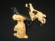 Vintage American Folk Art Miniature Wood Carving Set Of Three (3) Dogs Carved Figures photo 3