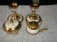Vintage Decorative Brass & Mother Of Pearl Tea Pot,  Sugar And Candle Sticks Metalware photo 1