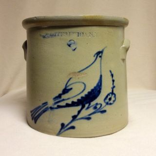 Antique Stoneware: 2gal.  Crock W/ Cobalt Bird,  Whites Utica,  Ny. ,  Ca.  1870 photo